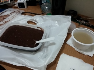 Ordered 팟죽 [red bean porridge] and got a side of 식혜 [a sweet rice drink]